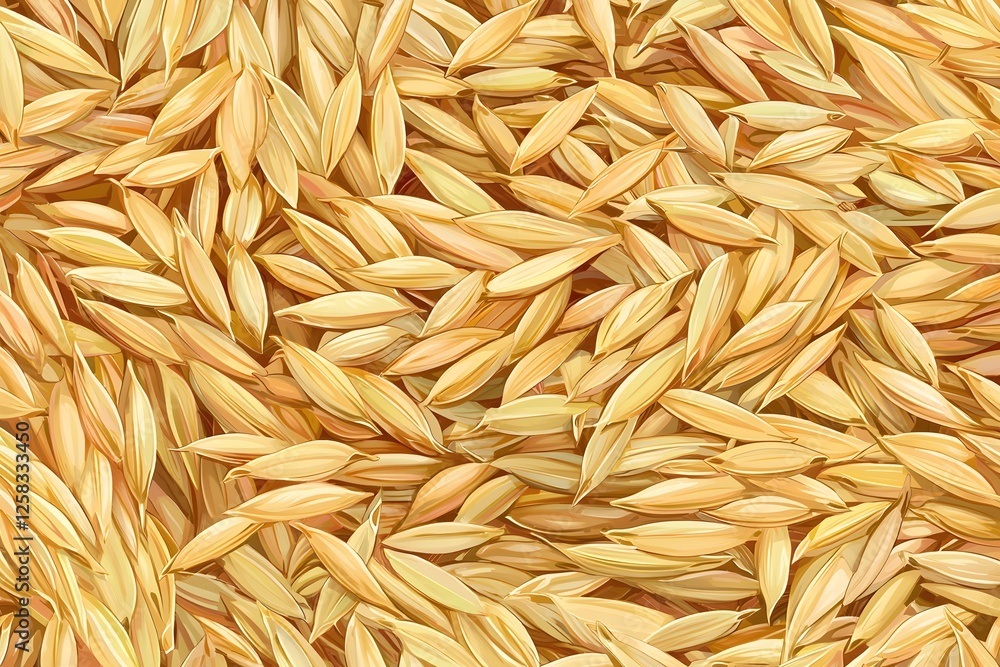 Golden Oat Grains: A close-up shot reveals a rich texture of golden oat grains, their smooth, pale yellow surfaces gleaming under soft light. Golden Oat Grains: A close-up shot reveals a rich texture of golden oat grains, their smooth, pale yellow surfaces gleaming under soft light.