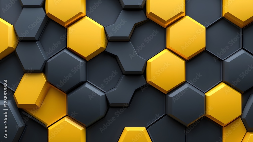 Abstract Pattern with Yellow and Gray Hexagons on Wall Surface Abstract Pattern with Yellow and Gray Hexagons on Wall Surface