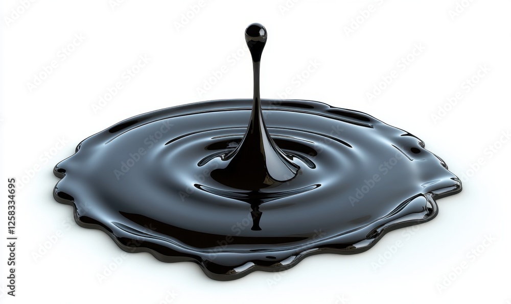 Oil drop falling, creating ripples on white background; energy, industry concept Oil drop falling, creating ripples on white background; energy, industry concept
