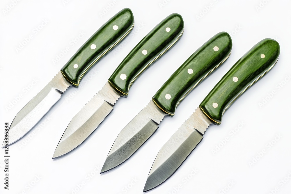 Obraz premium Collection of Four Green-Handled Hunting Knives
