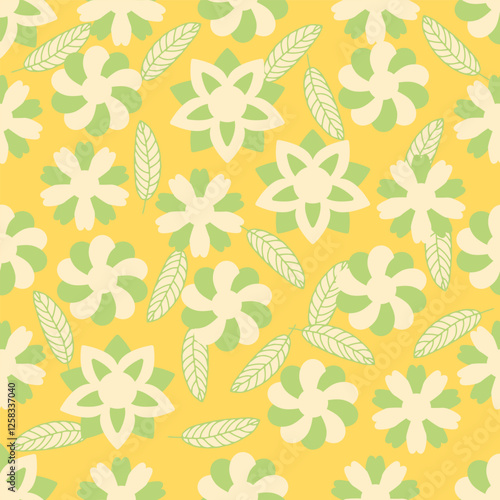 spring seamless pattern abstract leaf and flower background with leaves, hand drawing flat color