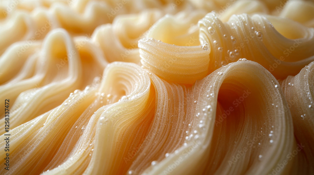 A detailed macro shot of raw handmade ramen noodles, highlighting their intricate texture and delicate layers A detailed macro shot of raw handmade ramen noodles, highlighting their intricate texture and delicate layers