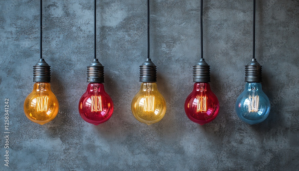 Vibrant lightbulb sketch doodle on grey concrete wall, colorful design elements, creative ideas, dynamic and modern street art style Vibrant lightbulb sketch doodle on grey concrete wall, colorful design elements, creative ideas, dynamic and modern street art style