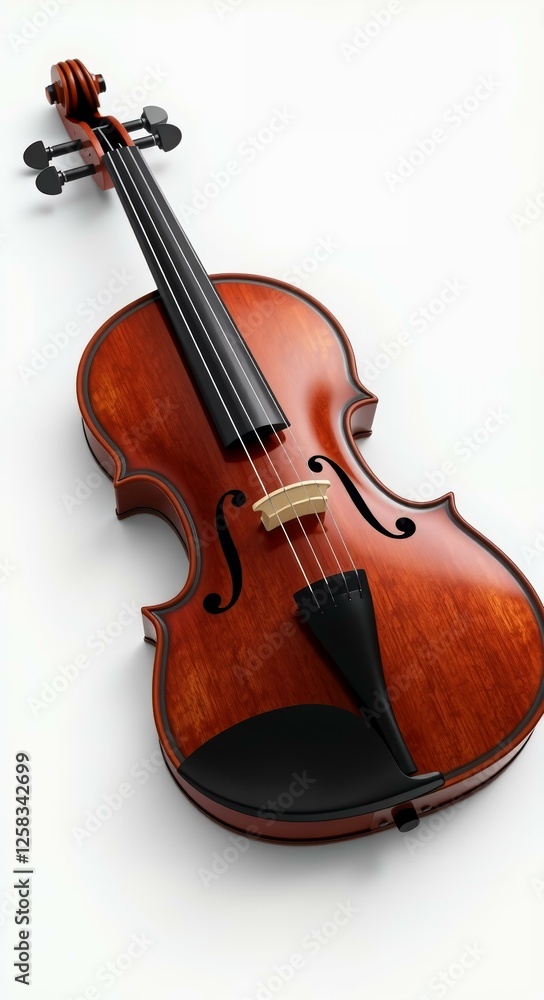 Fototapeta premium Elegant Wooden Violin on White Background