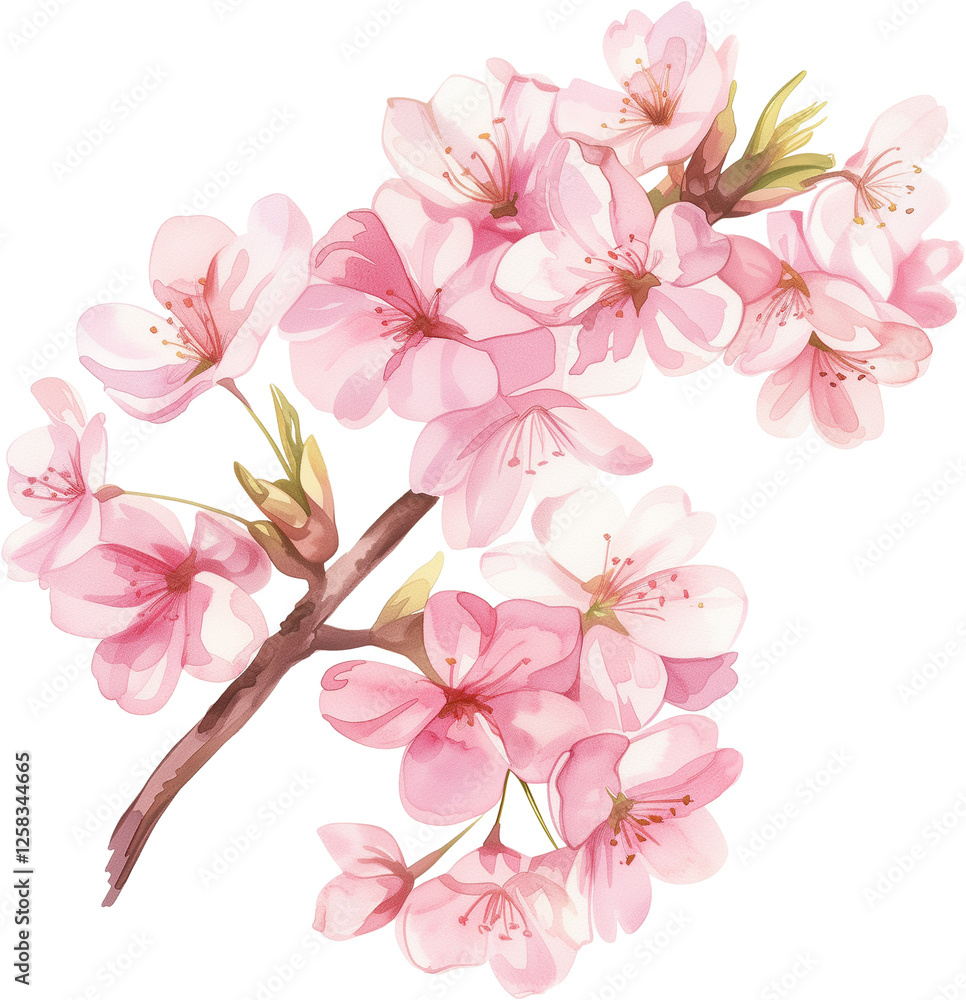 Cherry blossom flowers watercolor painting isolated on transparent background. Cherry blossom flowers watercolor painting isolated on transparent background.