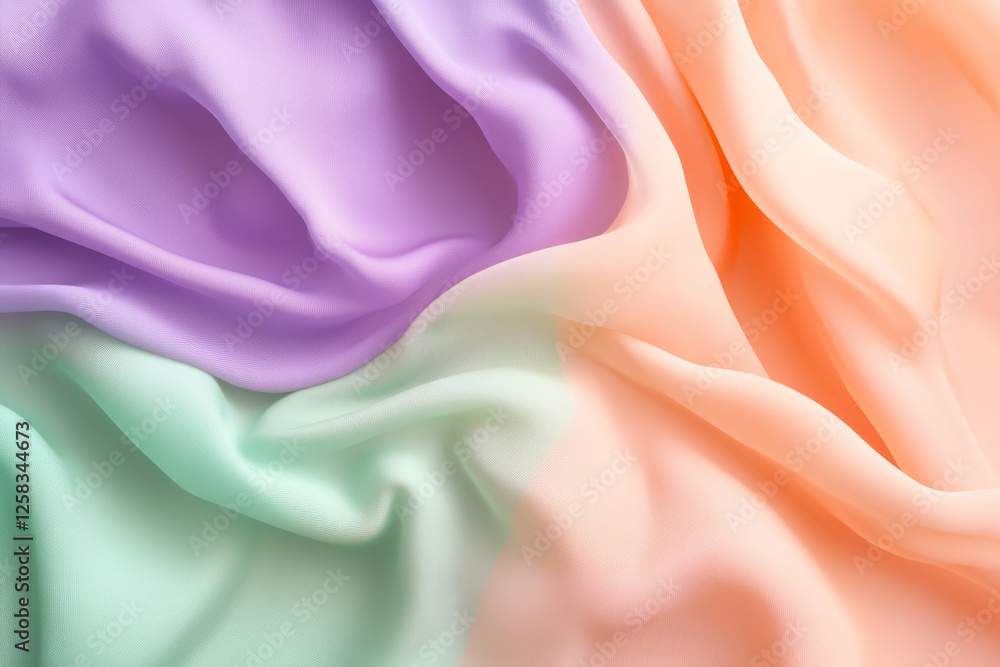 Obraz premium A smooth gradient of peach, lavender, and mint green in a dreamy abstract background with soft transitions and flowing textures. Perfect for fashion, beauty, or lifestyle themes.
