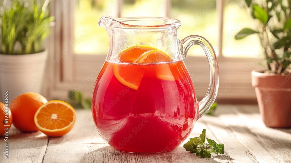 Refreshing Citrus Drink in Glass Pitcher with Orange Slices Refreshing Citrus Drink in Glass Pitcher with Orange Slices