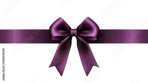 Purple bow decorating a satin ribbon on transparent background