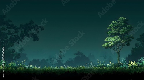 Pixelated Forest Landscape With Fog photo