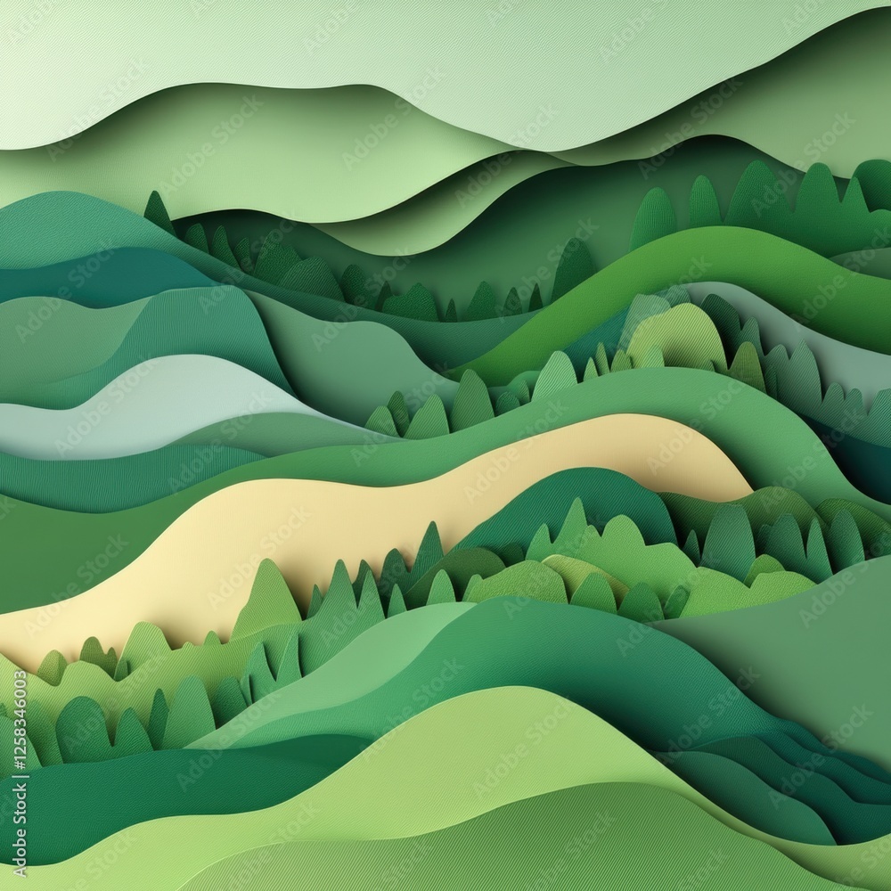 Abstract green landscape with layered hills. Abstract green landscape with layered hills.