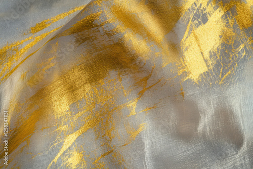 Abstract background with silk-like textures, rich in gold and metallic sheens, capturing luxury and elegance with a soft, glowing finish. photo