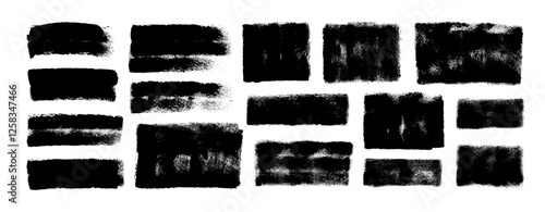 Hand drawn grunge brush strokes, rectangles and squares shapes. Abstract texture frames for text and highlight. Hand drawn thick grunge brush strokes. Vector black paint geometric shapes.