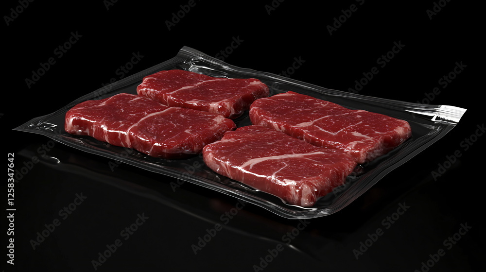 Fototapeta premium vacuum-packed raw meat on a black background