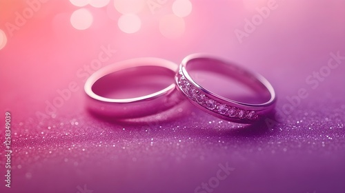 Wallpaper Mural Close-up of Two Sparkling Wedding Rings on a Pink Glitter Background Torontodigital.ca