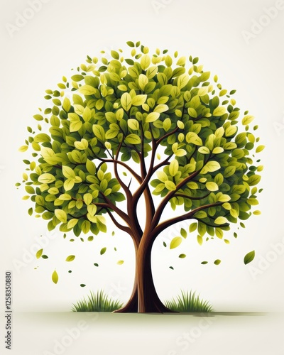 Cartoon Style Tree with Green Leaves and Grass a Nature Inspired Composition Art Creation Digital Art