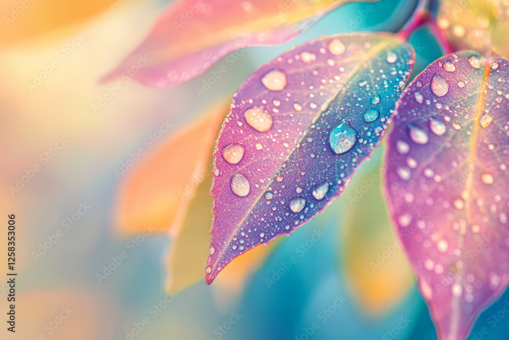 Close-up of autumn leaves with water droplets, crisp and colorful with glistening moisture, creating a fresh, natural texture.