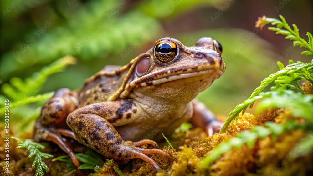 Detailed Close-up of a Frog Resting on Lush Green Moss Detailed Close-up of a Frog Resting on Lush Green Moss