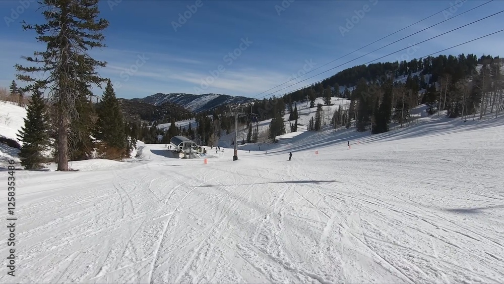 Enthusiastic Skier Making Their Way Down A Snow-covered Hill In Winter Enthusiastic Skier Making Their Way Down A Snow-covered Hill In Winter