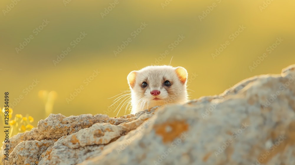 Light Brown Weasel Peeking From Rock Formation Light Brown Weasel Peeking From Rock Formation