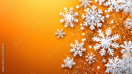 White snowflakes on vibrant orange background photo