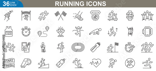 Running icons set. Icons for race, marathon, sprint, jogging, fitness, athletic sports activities, training vector Illustrations.