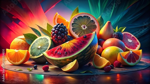 Abstract Fruit Still Life: Vibrant Colors & Textured Background