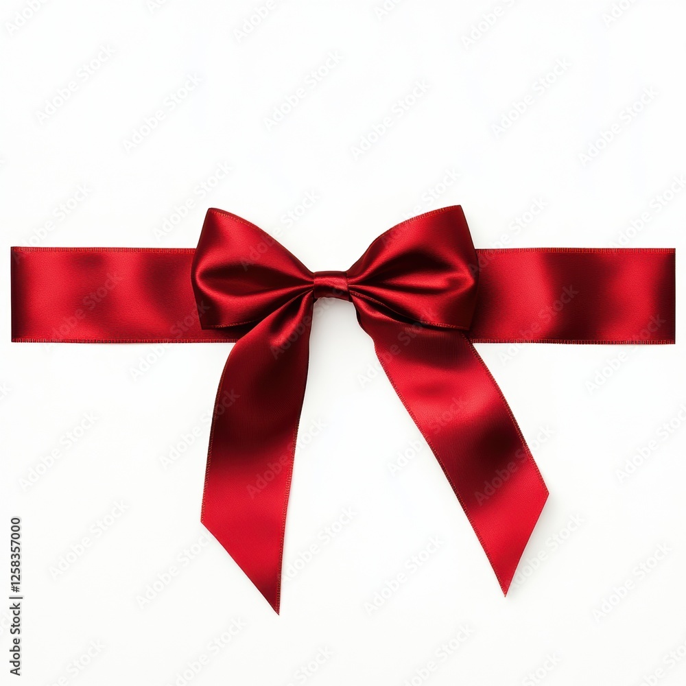 Festive Red Ribbon and Bow on White Background for Celebration and Decoration Materials Concept Festive Red Ribbon and Bow on White Background for Celebration and Decoration Materials Concept
