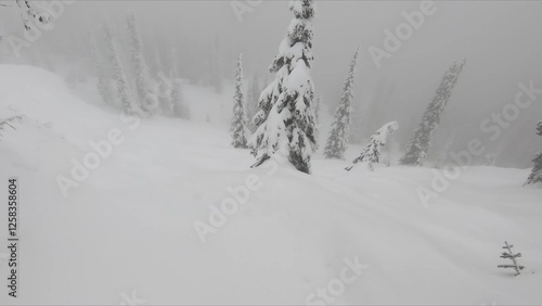 Active Individual Enjoying Winter Sports By Skiing Across The Picturesque Snowy Landscape