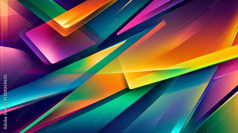 Vibrant abstract composition of colorful geometric shapes layered over each other, creating depth