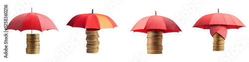 Wallpaper Mural Colorful Umbrellas with Stacks of Coins Displaying Financial Protection Torontodigital.ca