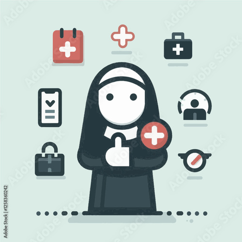set of nun cartoon medicine people