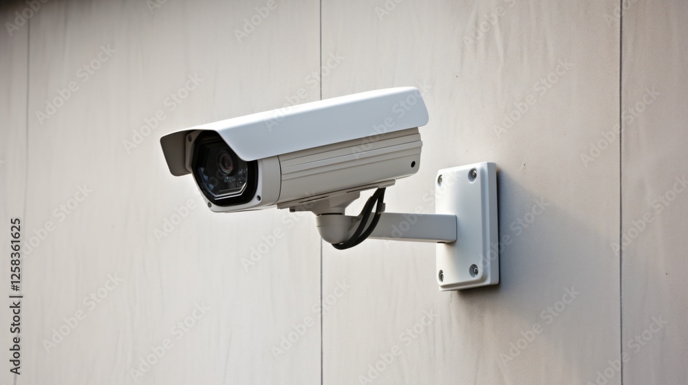 Security Camera Mounted on Wall with White Background Security Camera Mounted on Wall with White Background