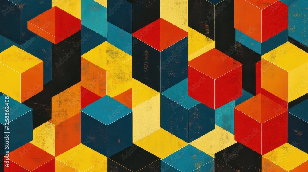 Bold Cubist Ensemble, A Vibrant Geometric Abstraction with Depth Bold Cubist Ensemble, A Vibrant Geometric Abstraction with Depth