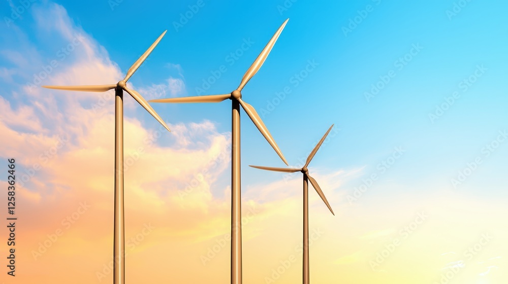 Fototapeta premium Renewable Energy Concept with Wind Turbines Against a Vibrant Sky at Sunset