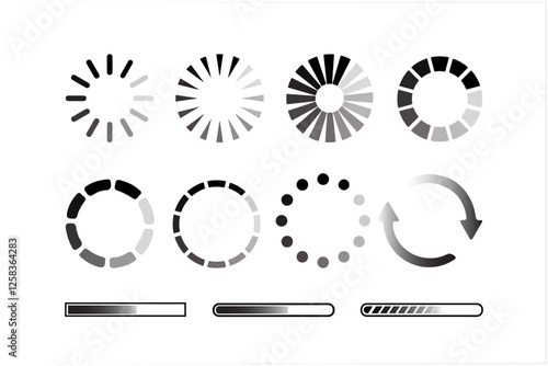 Loading icons. Load. Load bar icons. Set of loading icon in a row, isolated on white background.