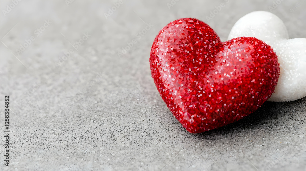 Fototapeta premium Red and white hearts on grey background, Valentine's Day concept