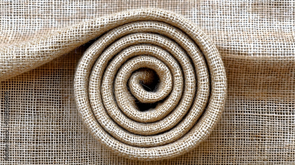 Rolled Natural Linen Fabric Texture on Neutral Background Surface Rolled Natural Linen Fabric Texture on Neutral Background Surface