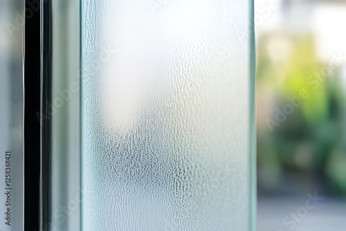 Close-up of white frosted glass, showing smooth, cold texture with gentle, diffused light creating soft shadows.