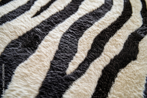 Close-up of zebra stripes, bold black and white contrasting fur, showcasing the unique pattern that is both striking and natural. photo