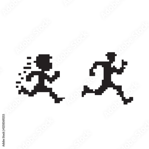 Running pixel character silhouette
