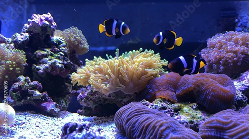 Vibrant Coral Reef Teeming with Colorful Fish and Marine Life, the Beauty of Aquatic Ecosystems and the Importance of Ocean Conservation, Saltwater Aquariums, Tanks, Kits, Nanos, Reeftanks Concept photo