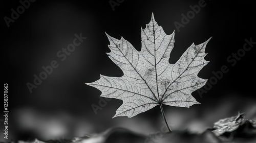 Skeletonized maple leaf, dark background, delicate detail. photo