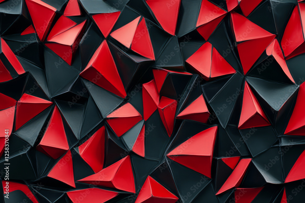 Abstract design featuring sharp triangular forms in vibrant red and black, arranged in a dynamic, geometrically precise pattern. Abstract design featuring sharp triangular forms in vibrant red and black, arranged in a dynamic, geometrically precise pattern.