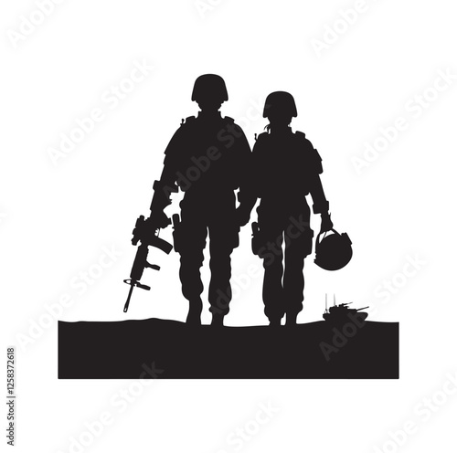 Army couple silhouette vector illustration