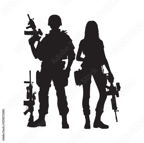 Army couple silhouette vector illustration