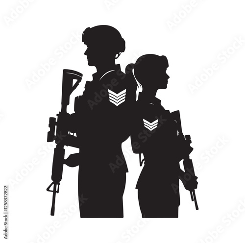 Army couple silhouette vector illustration