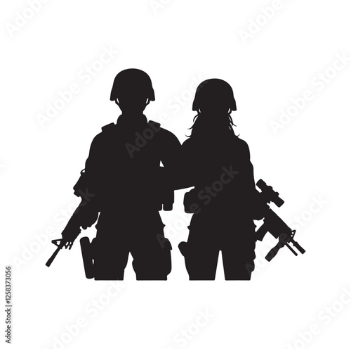Army couple silhouette vector illustration