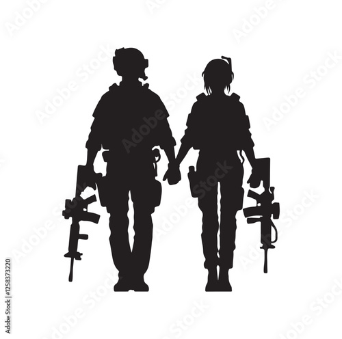 Army couple silhouette vector illustration