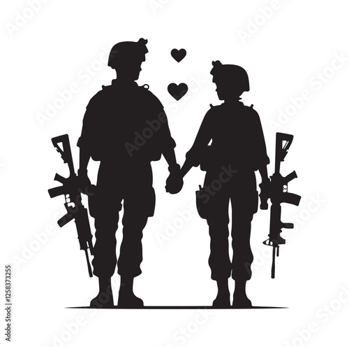 Army couple silhouette vector illustration