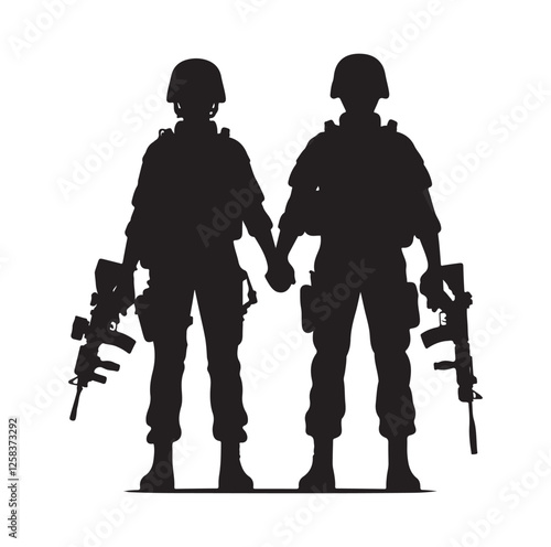 Army couple silhouette vector illustration